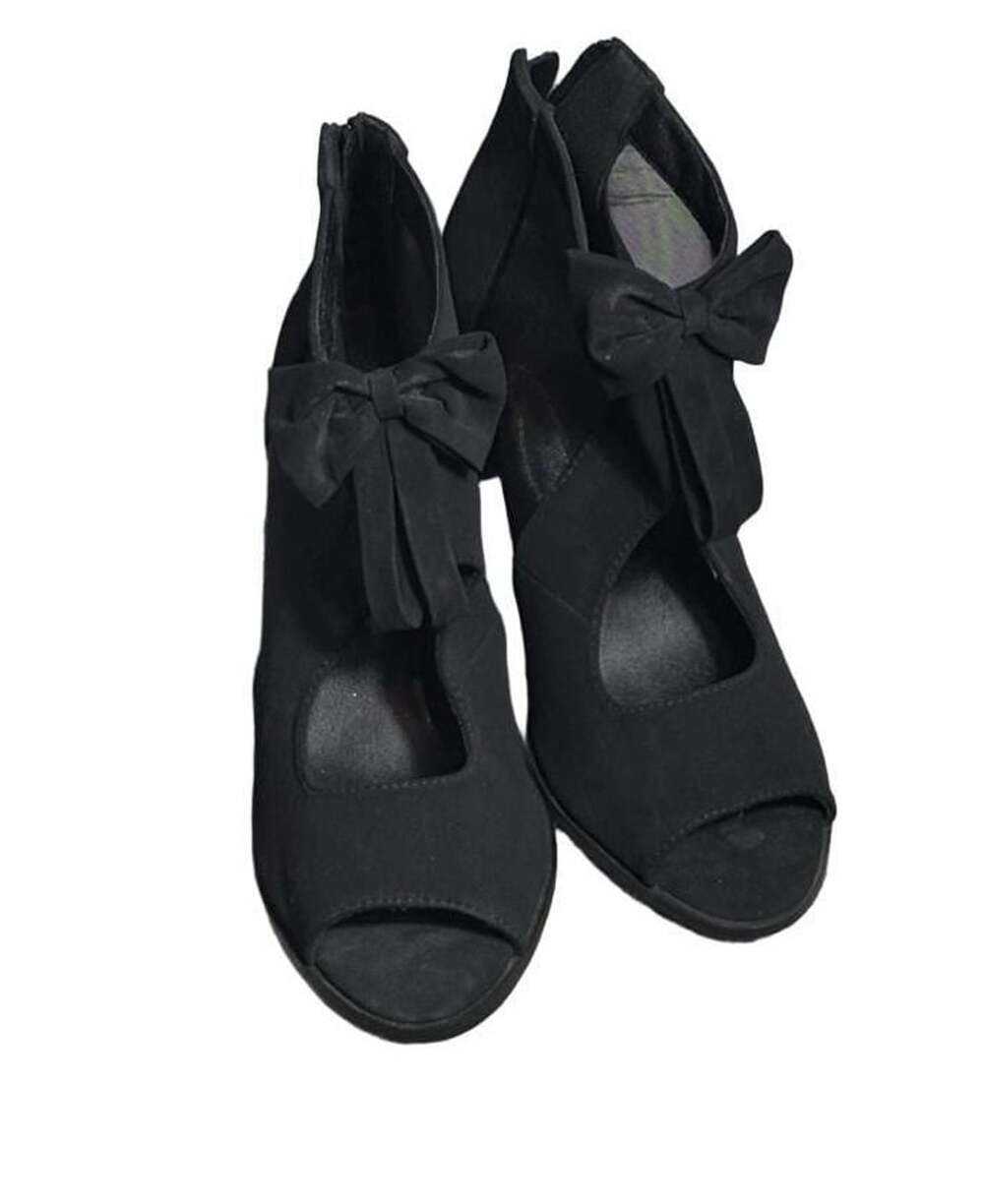 SHEIN Bow Mesh Peep Toe Block Heel Booties Size 11 Black
